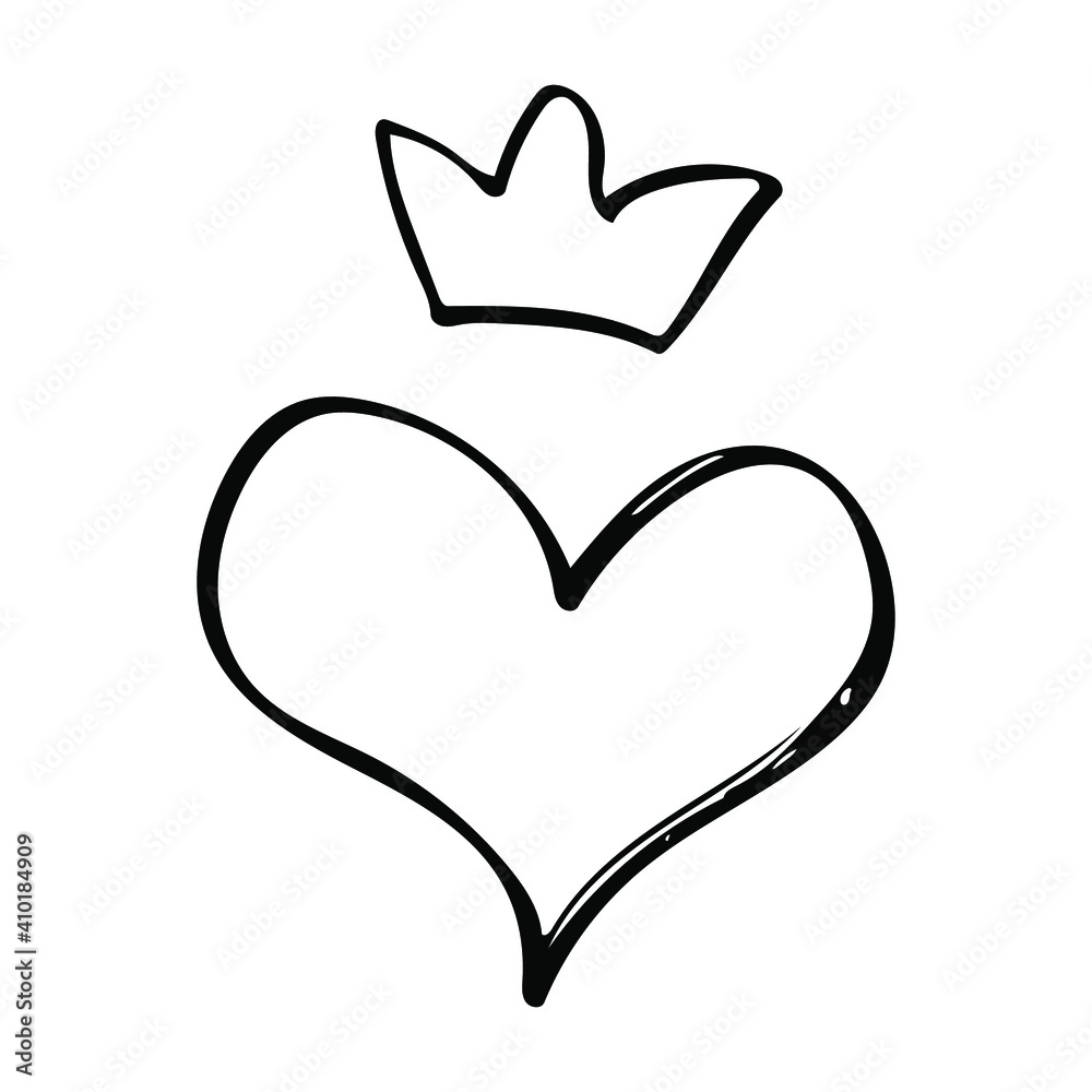 Cute little heart with a crown. Vector doodle illustrations for Valentine's Day greeting cards, wedding cards and romantic design. Cute little heart with a crown. Vector doodle illustrations for Valentine's Day greeting cards, wedding cards and romantic design.