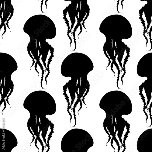 Hand drawn jellyfish seamless pattern background illustration