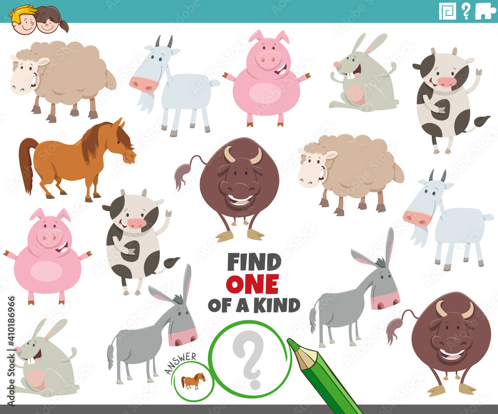 Fototapeta premium one of a kind game for children with cartoon farm animals