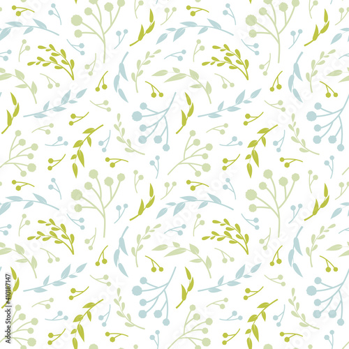 Floral vector seamless pattern. Blue and green leaves on white background. Abstract floral pattern. Vector illustration. Simple design for fabric  wallpaper  scrapbooking  textile  wrapping paper