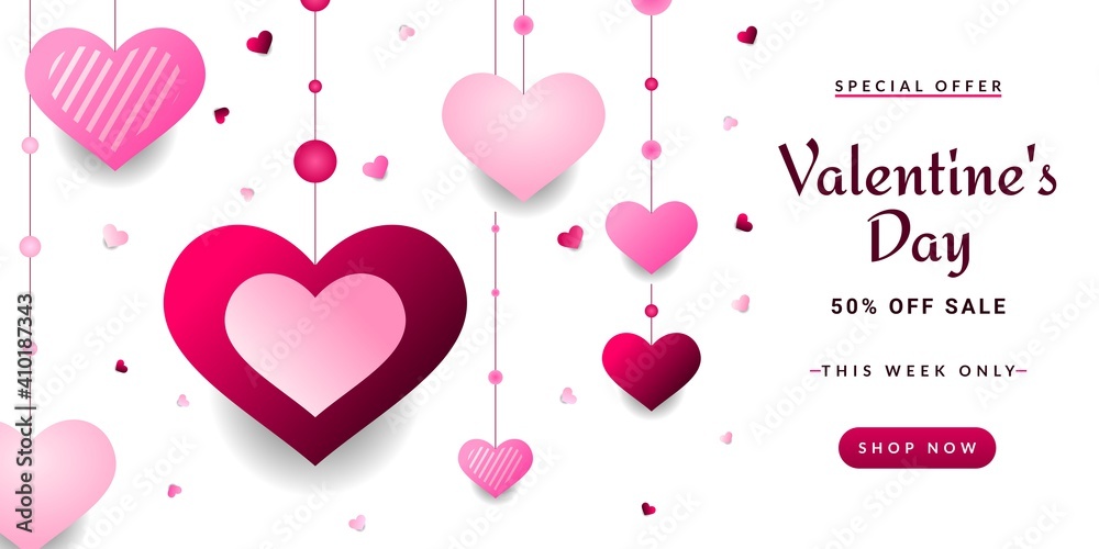 Happy Valentine Day. Horizontal Holiday Background with Heart shape, It is suitable for posters, banners, flyers, websites, advertising, etc. Vector illustration