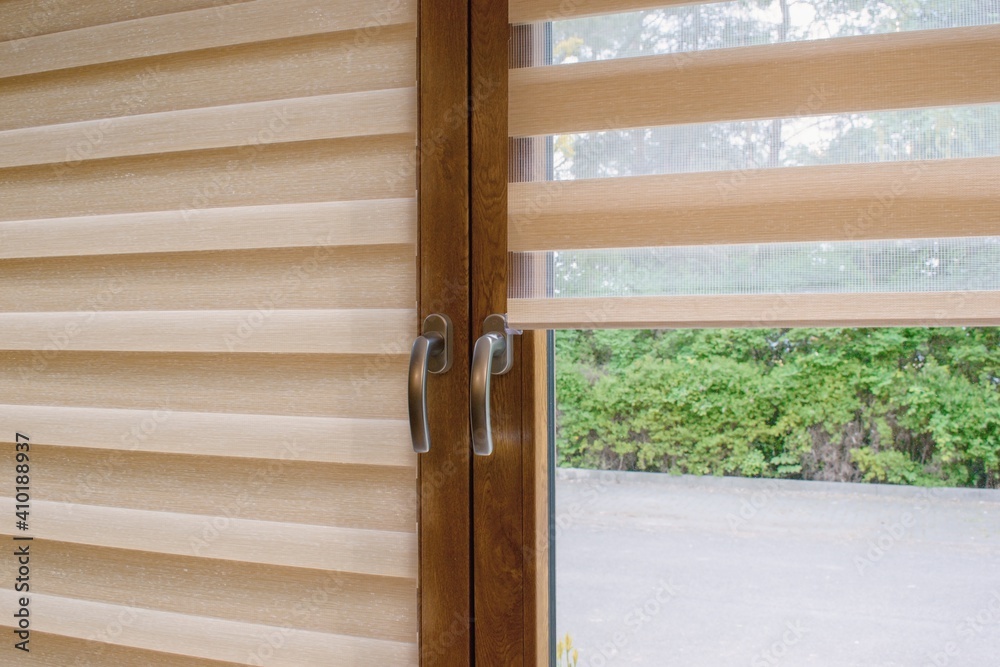 Window roller, duo system day and night. Cozy home interior. Window roller, duo system day and night. Cozy home interior.