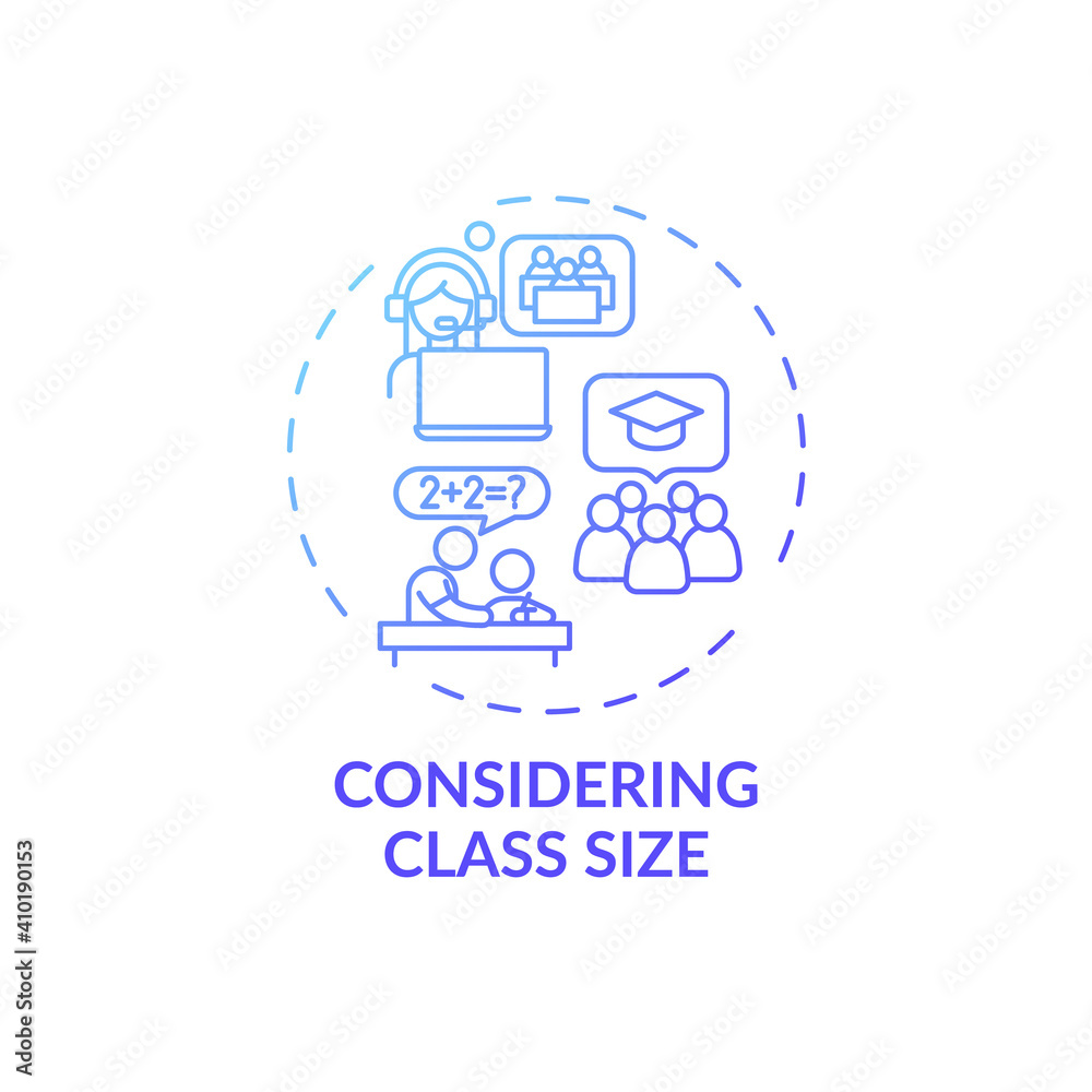 Considering class size concept icon. Online teaching tips. Best size of learning classroom for best productivity idea thin line illustration. Vector isolated outline RGB color drawing