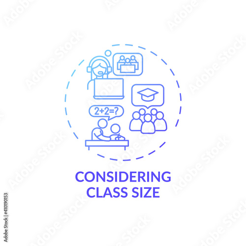 Considering class size concept icon. Online teaching tips. Best size of learning classroom for best productivity idea thin line illustration. Vector isolated outline RGB color drawing