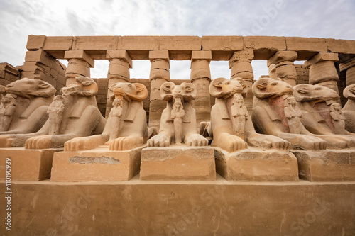 Canvastavla Ram-headed sphinxes or Criosphinxes in the Karnak Temple Complex in Luxor Egypt