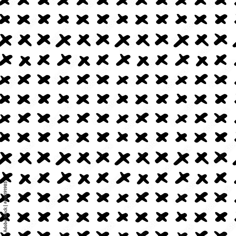 Hand drawn modern doodle seamless pattern. Black grunge cross on white background
