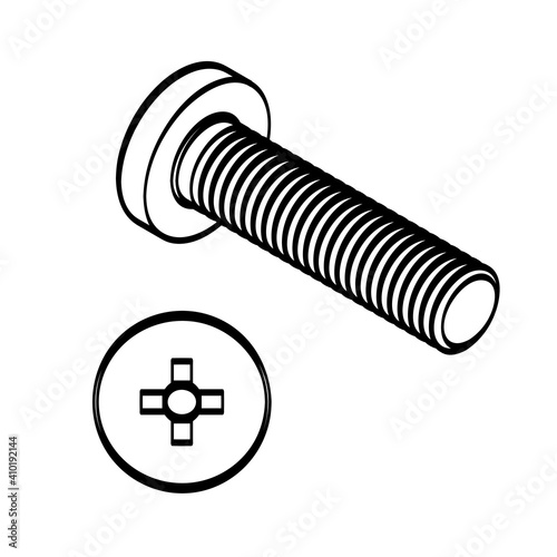 Pan head cross recess screw on a transparent background. Vector illustration set. Graphic design symbols.