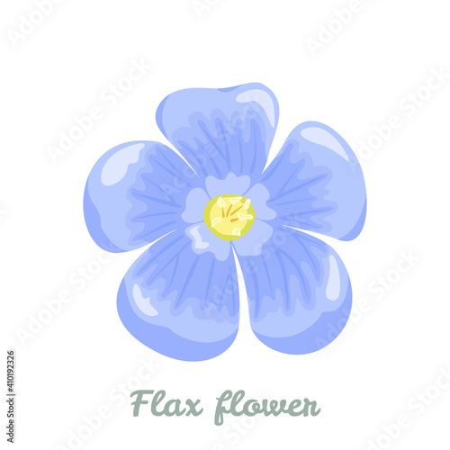 Cartoon blue flax flower isolated on white background. Vector flat illustration, icon.