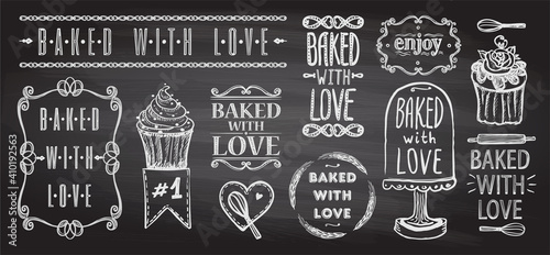 Baked with love chalkboard elements set