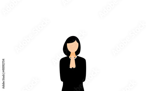 喪服を着た若い女性、合掌