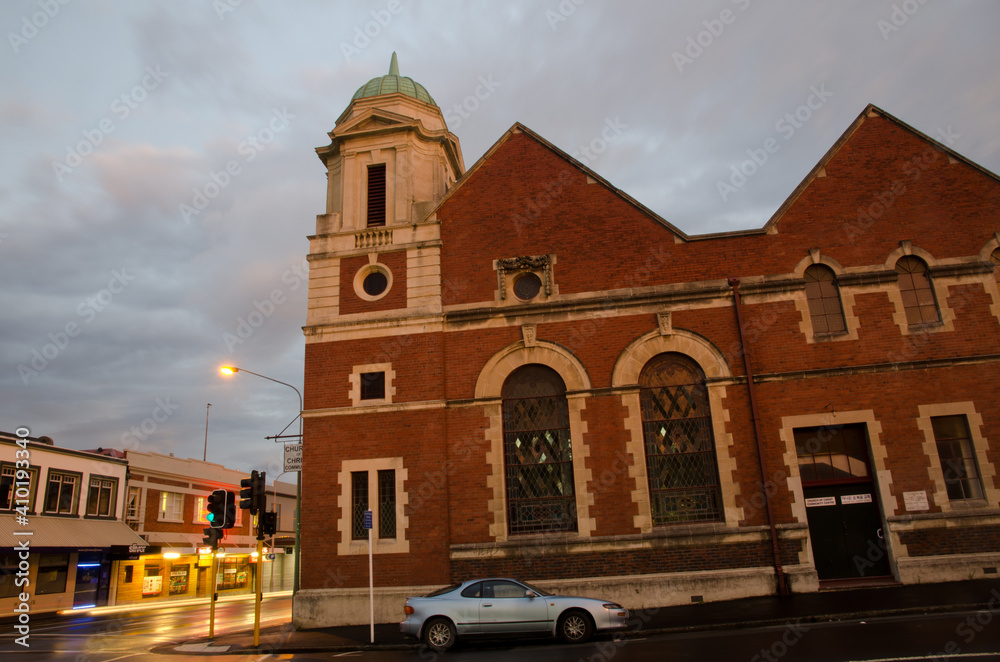 Obraz premium Church in Dunedin at sunset. Otago. South Island. New Zealand.