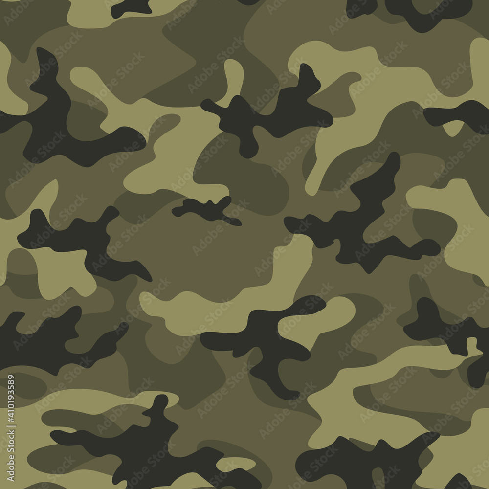 Fototapeta premium Camouflage vector texture khaki background repeat print. Forest pattern.