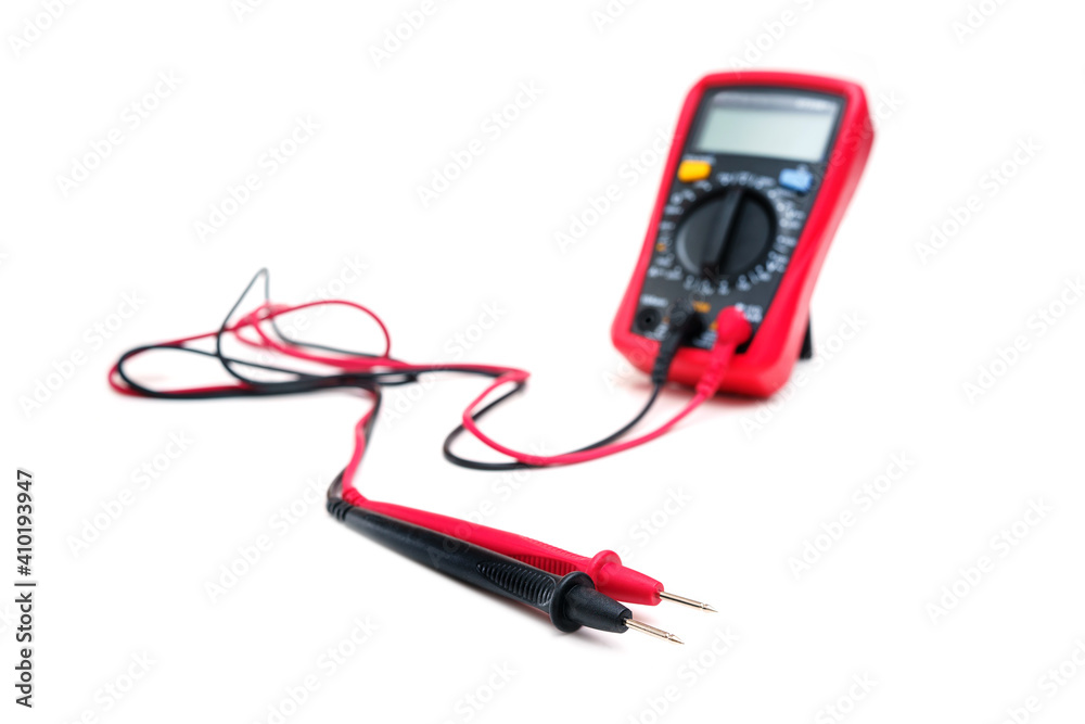 Selectived focus on black and Red Probes for Digital Multimeter in background on white Selectived focus on black and Red Probes for Digital Multimeter in background on white