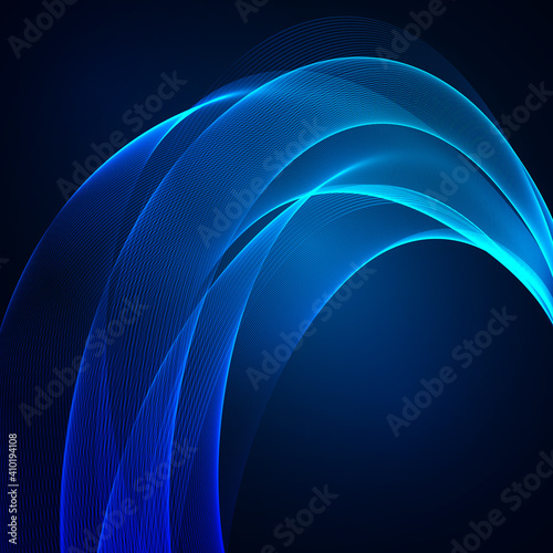 Blue wave design element on dark background. Science or technology design Blue wave flow