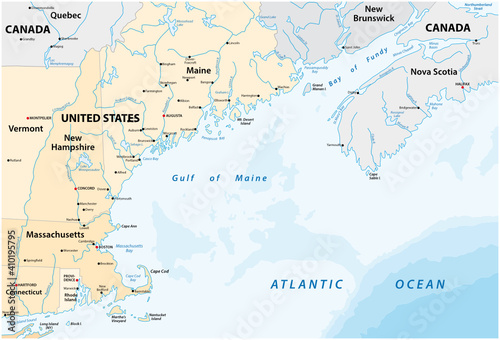 vector map of the North American marginal sea, Gulf of Maine, Canada, United States 