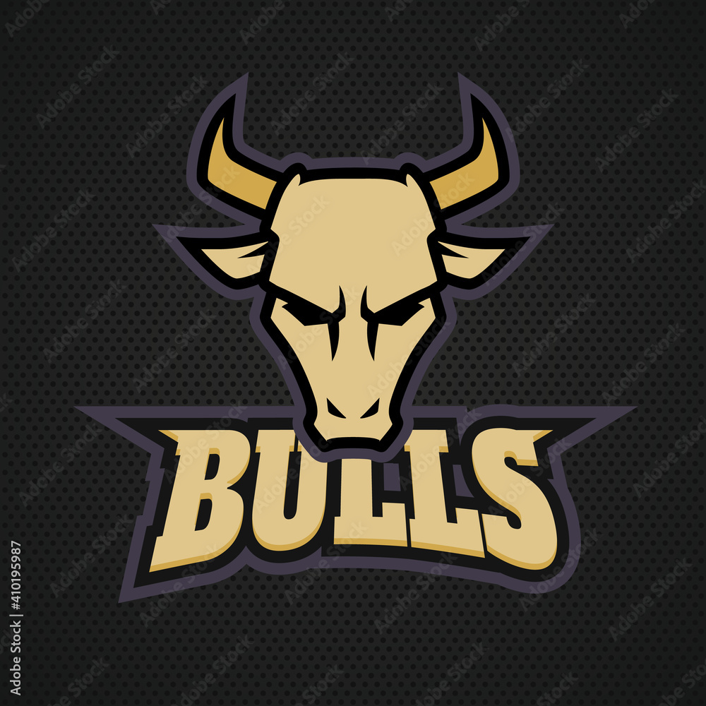 Modern professional bull logo for a sport team. logo on a dark background.