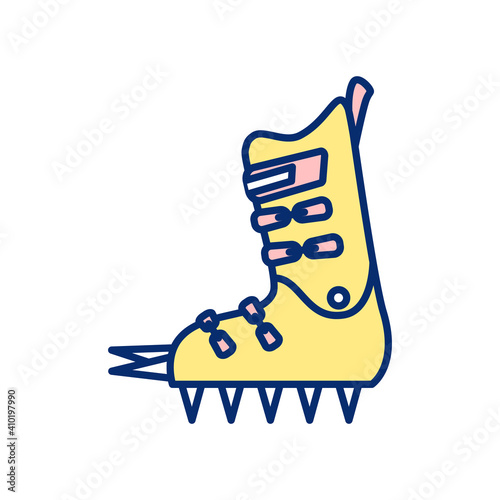 Ice climbing crampons RGB color icon. Professional mountaineering equipment. Extreme sport. Winter vacation activity. Outdoor recreation during wintertime. Isolated vector illustration