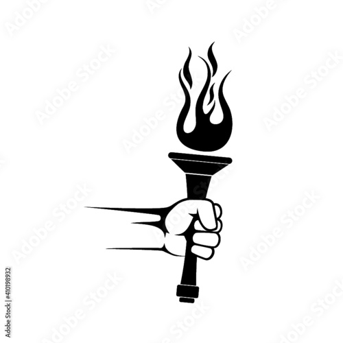 Hand with flaming torch icon isolated on white background
