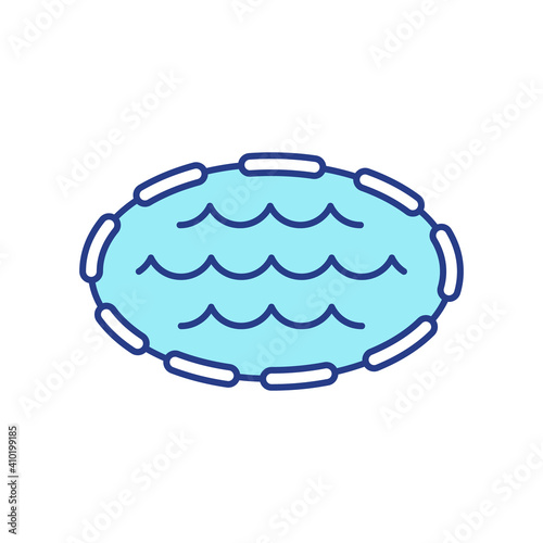 Swimming pool RGB color icon. Artificial lake. Aquafarm for fish, oyster, shrimp cultivation. Fresh water scenic. Summer recreation spot. Outdoor relaxation. Isolated vector illustration