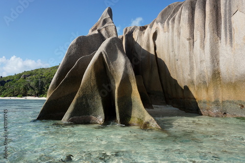 rocks at the Anse Source d Argent on La Digue Island, Seychelles, October photo