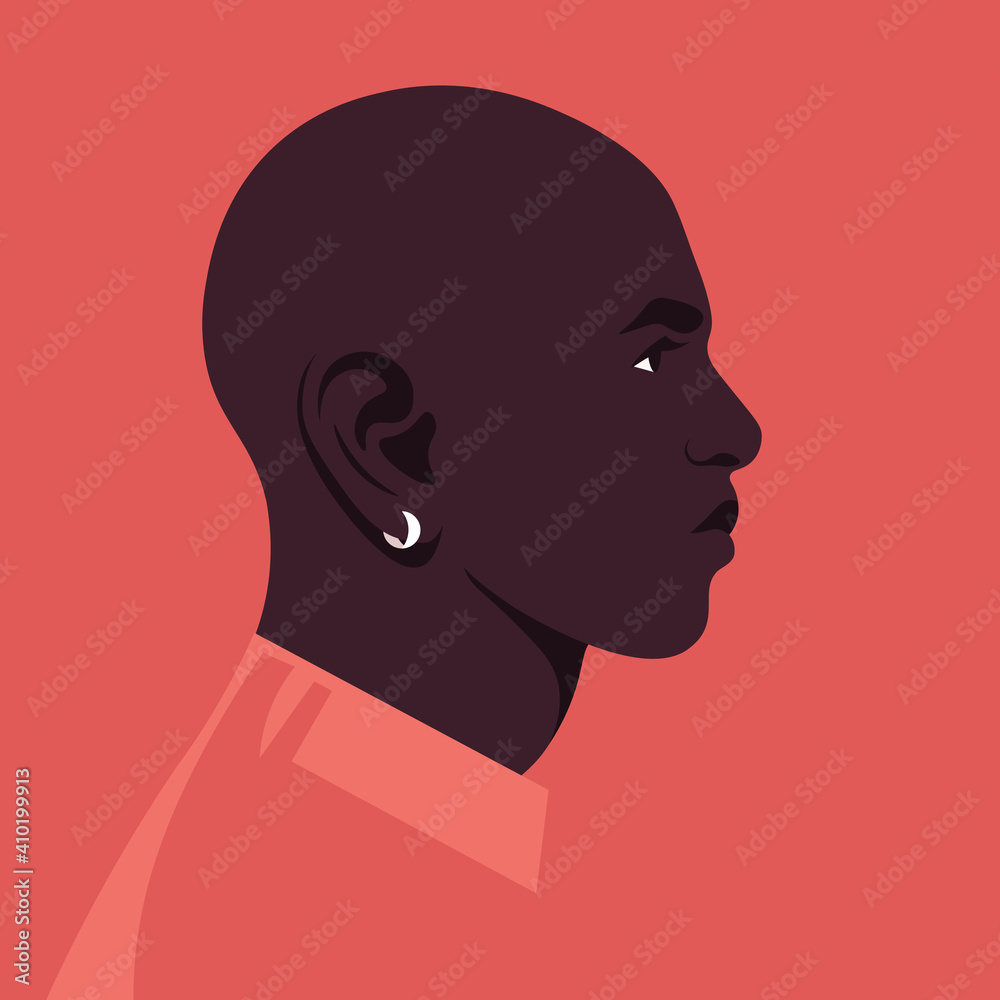 Portrait of an African man in the profile. Face of a human. Side view. Avatar. 