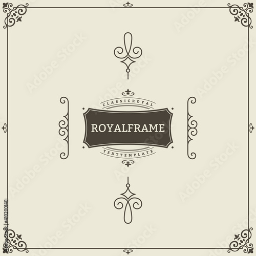 Invitation frame. Vintage ornament greeting card template. Retro wedding invitations, advertising or other design and place for text. Flourishes frame photo