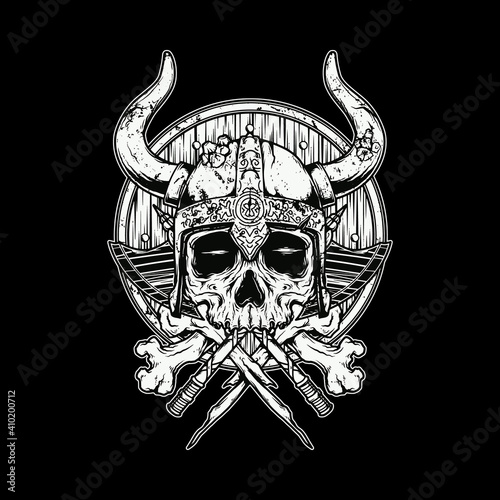 Skull viking warrior graphic illustration vector art t-shirt design