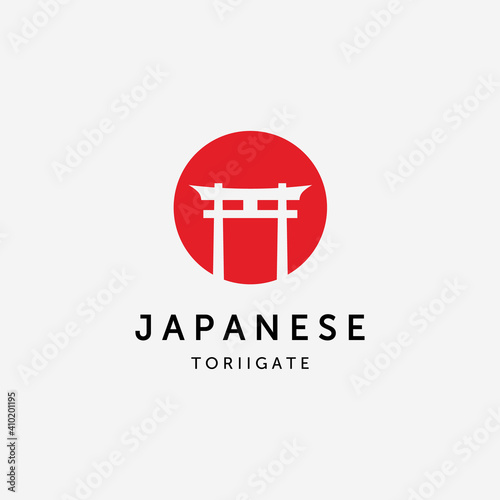 Minimalist Torii Gate Vector Logo, Vintage Design Illustration of Traditional Culture Japan