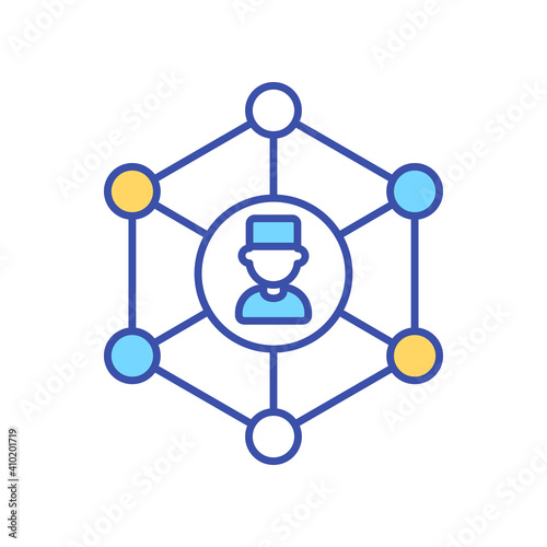 Network of doctors RGB color icon. Online clinical help for patients. Remote access to GP doctor. Hospital professional. Communication for electronic healthcare service. Isolated vector illustration