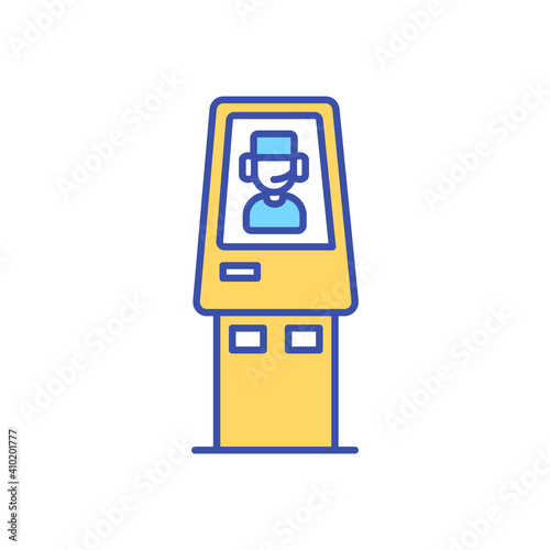 Telemedicine kiosk RGB color icon. Remote doctor consultation. Patient check in. Clinical diagnostic remotely. Healthcare service booth. On demand health assessment. Isolated vector illustration