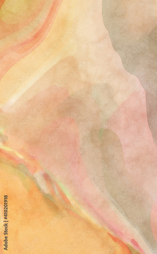 Fototapeta premium Watercolor abstract painting with pastel colors. Soft color painted illustration of calming composition for poster, wall art, banner, card, book cover or packaging. Modern brush strokes painting.