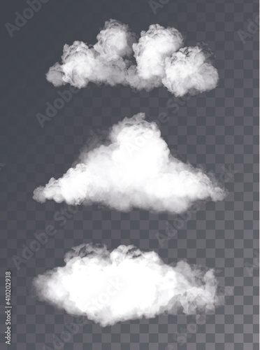 cloud vector illustration. set of vector clouds isolated with no background. smoke transparent background
