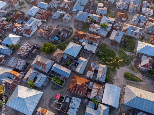 Aerial view on Township Poor Houses favelas in Paje village, Zanzibar, Tanzania, Africa