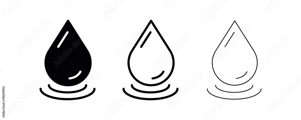 A drop of water falling into a lake or pool of 3 different thicknesses. Glowing water with water drop. flat art modern vector illustration. A drop of water falling into a lake or pool of 3 different thicknesses. Glowing water with water drop. flat art modern vector illustration.