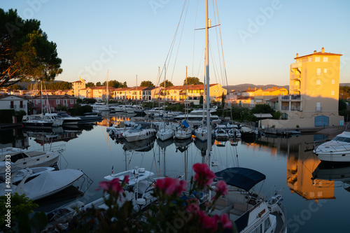 Travel and vacation destination, view on houses, roofs, canals and boats in Port Grimaud, Var, Provence, French Riviera, France