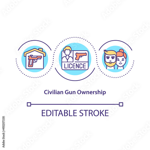 Civilian gun ownership concept icon. Legal possession of weapons idea thin line illustration. Full protection of a young family. Vector isolated outline RGB color drawing. Editable stroke photo