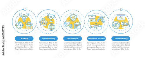 Sport shooting vector infographic template. Gun for self defense presentation design elements. Data visualization with 5 steps. Process timeline chart. Workflow layout with linear icons