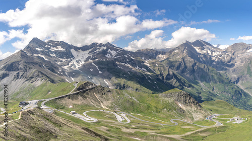 Panorama view of serpentine Grossglockner high alpine road on mountain view from Edelweissspitze in Austria