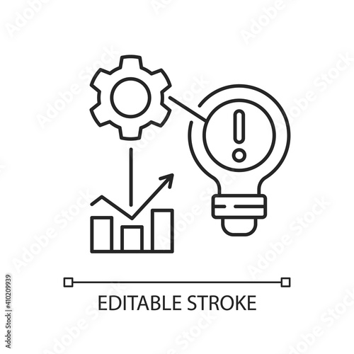 Identifying problems linear icon. Creative thinking. Contemporaty ways of solving problems. Thin line customizable illustration. Contour symbol. Vector isolated outline drawing. Editable stroke