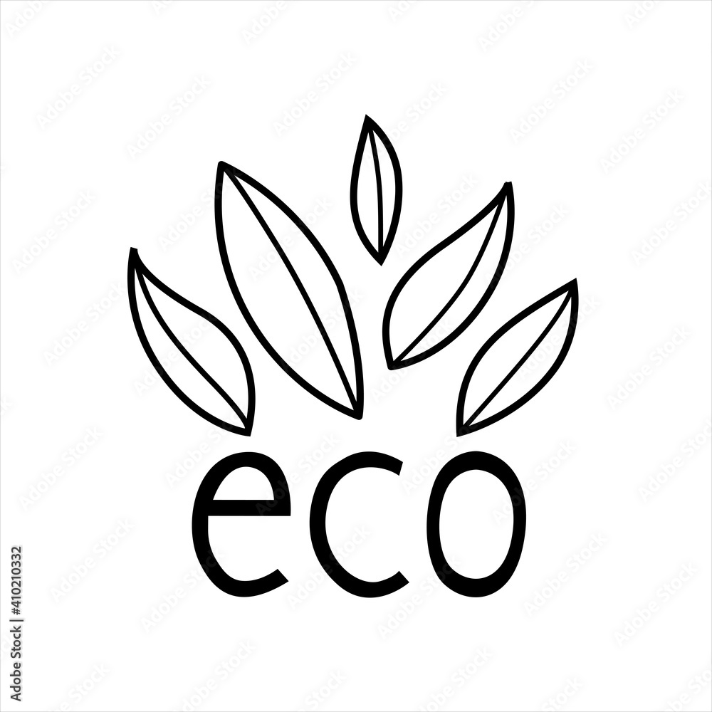 Vector eco leaves icon. Handwritten labels isolated on a white background. Vector icon for eco products in doodle style