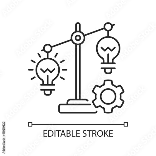 Idea prioritization linear icon. Creative thinking idea. Choosing the right goals. Thin line customizable illustration. Contour symbol. Vector isolated outline drawing. Editable stroke