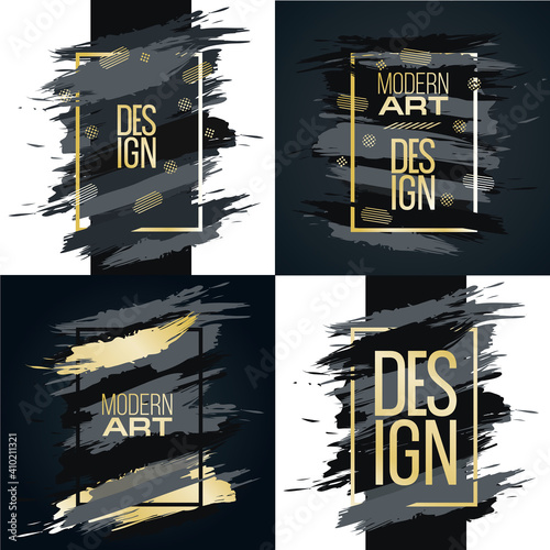 Vector frame for text Modern Art graphics for hipsters . dynamic frame stylish geometric black background with gold. element for design business cards, invitations, gift cards, flyers and brochures.
