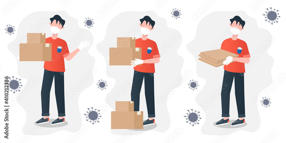 Safe delivery vector illustration cartoon style. Flat illustration with safe delivery for banner design. Coronavirus protection. Coronavirus outbreak. Customer service. Contactless delivery.