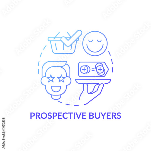 Prospective buyers concept icon. Co-creation participant idea thin line illustration. Willingness, need on goods. Having ability for purchasing products. Vector isolated outline RGB color drawing