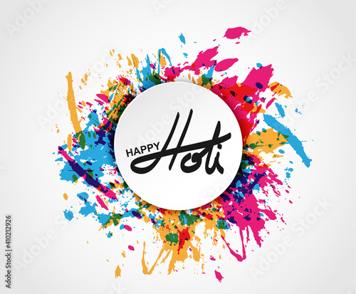 Happy Holi spring festival of colors greeting. design with colorful splash. vector.