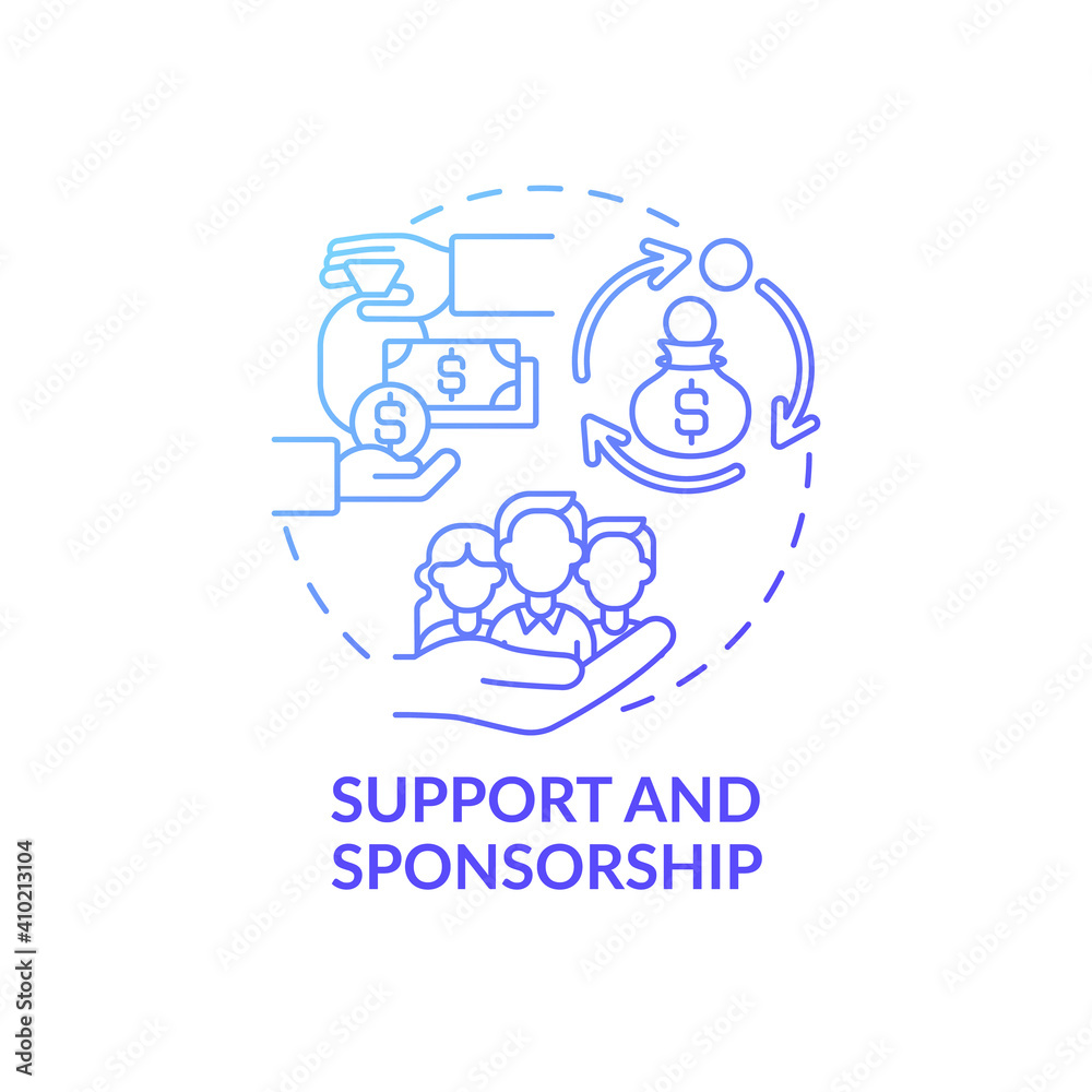 Support and sponsorship concept icon. Condition for co-design idea thin line illustration. Giving target audience support. Reaching specific business goals. Vector isolated outline RGB color drawing Support and sponsorship concept icon. Condition for co-design idea thin line illustration. Giving target audience support. Reaching specific business goals. Vector isolated outline RGB color drawing