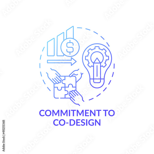Commitment to co-design concept icon. Condition for co-design idea thin line illustration. Process involving end-users, customers. Partnering, partnership. Vector isolated outline RGB color drawing