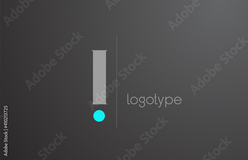 I grey letter alphabet logo for business. Unique corporate identity and lettering. Company icon branding design with blue dot and line