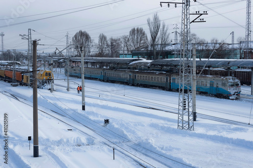 There was a lot of snow at the Sloviansk railway station in January 2018