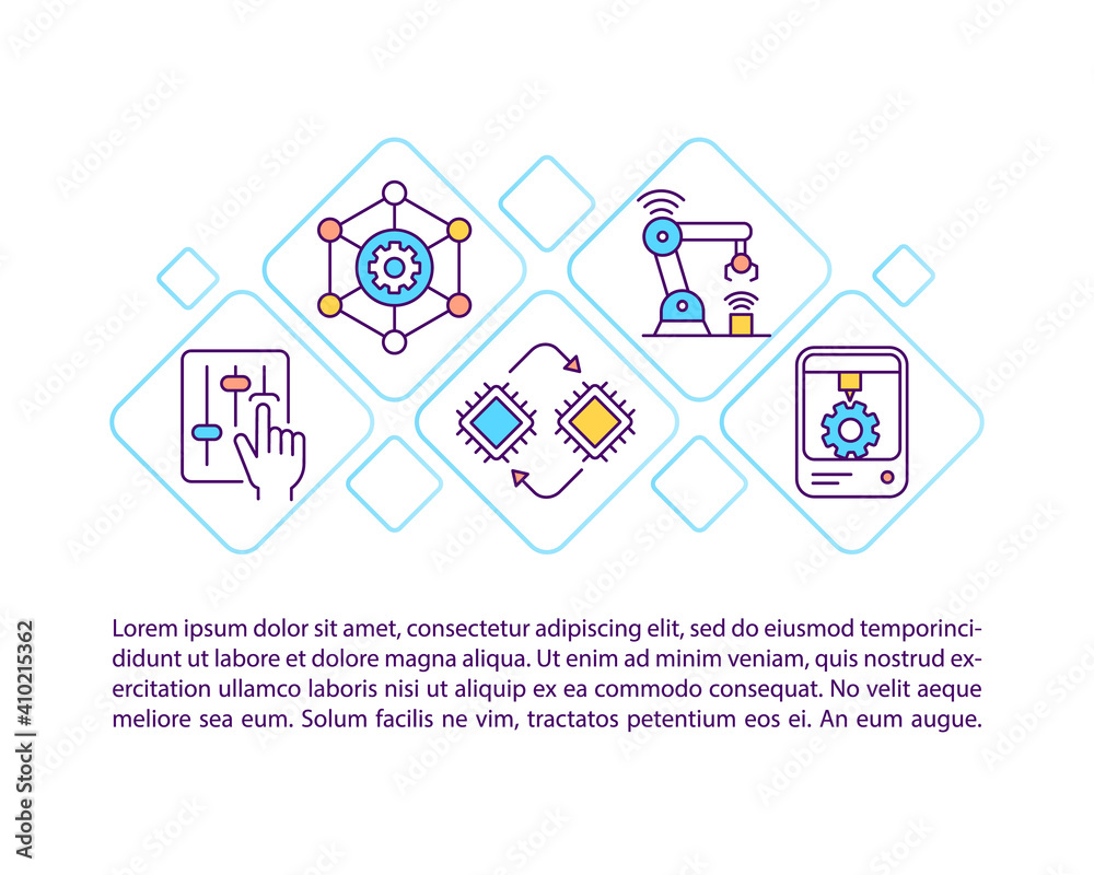 Creation of production system concept icon with text. Artificial intelligence and cognitive computing PPT page vector template. Brochure, magazine, booklet design element with linear illustrations Creation of production system concept icon with text. Artificial intelligence and cognitive computing PPT page vector template. Brochure, magazine, booklet design element with linear illustrations